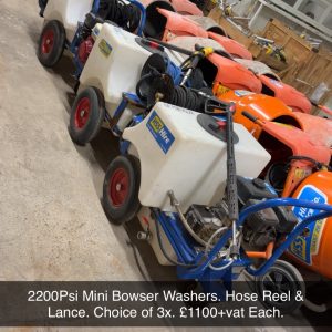 2200Psi Mini Bowser Washers, Hose Reel & Lance Used